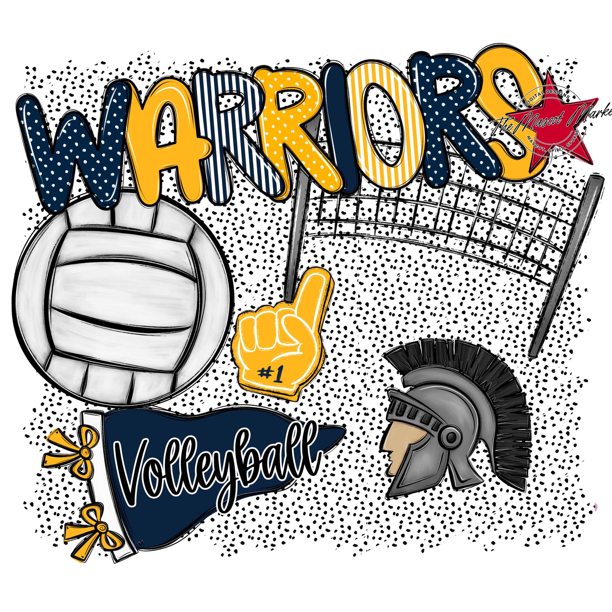 Warriors Volleyball Spirit-Navy & Yellow