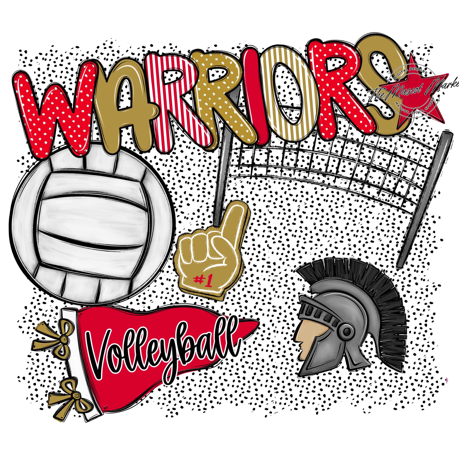 Warriors Volleyball Spirit-Red & Gold