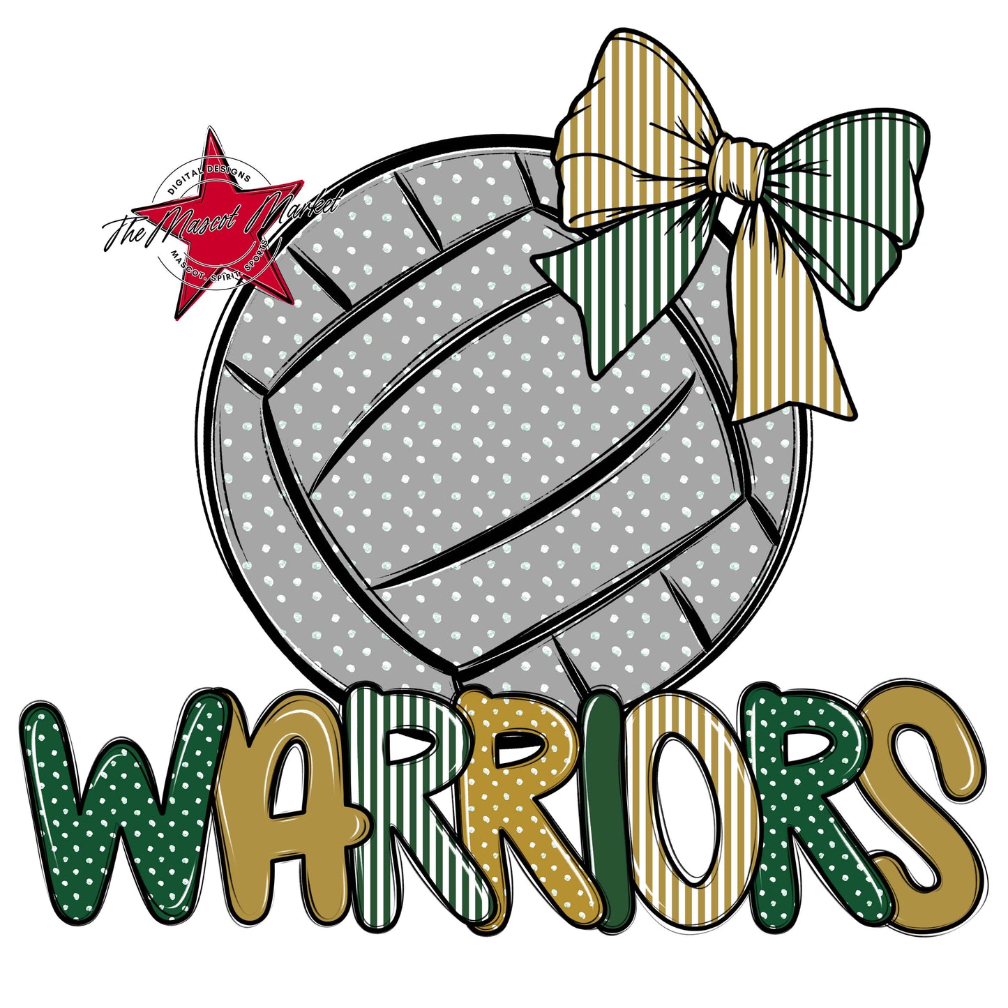Warriors Volleyball Spirit Design-Green & Gold