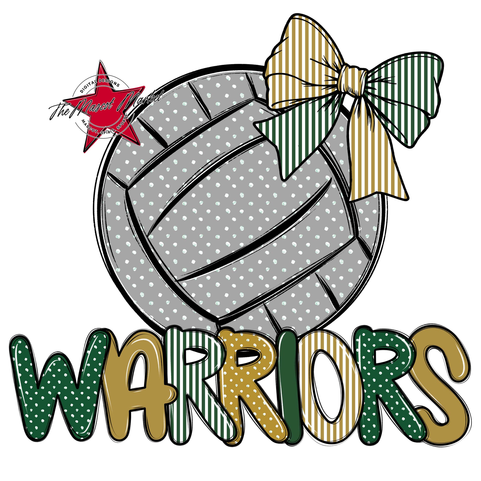 Warriors Volleyball Spirit Design-Green & Gold