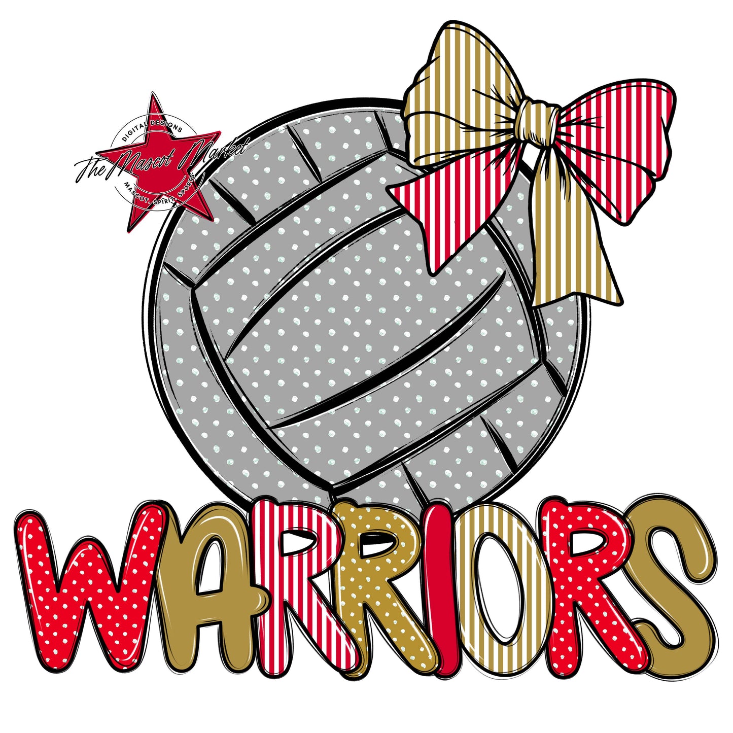 Warriors Volleyball Spirit Design-Red & Gold