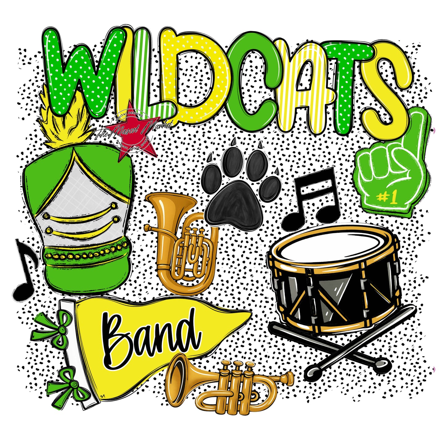 Wildcats Band Spirit-Bright Green & Bright Yellow