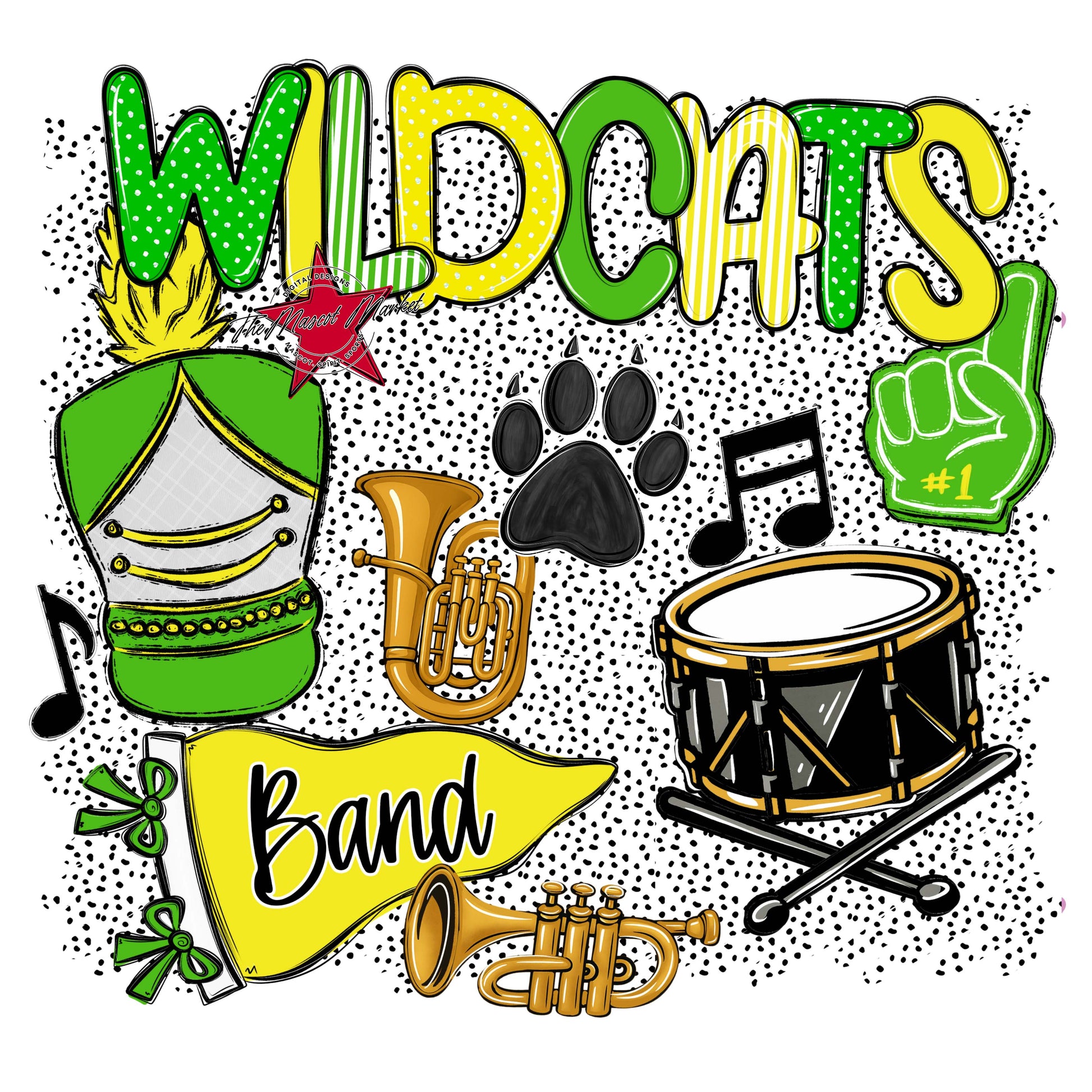 Wildcats Band Spirit-Bright Green & Bright Yellow