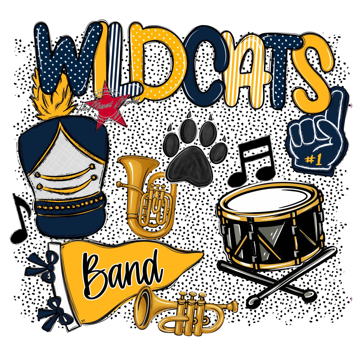Wildcats Band Spirit-Navy & Yellow