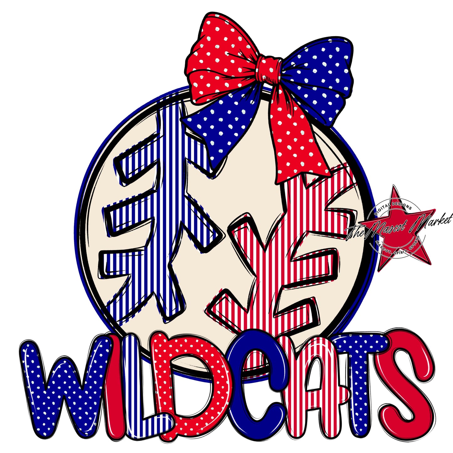 Wildcats Baseball-Softball Spirit Design-Blue & Red