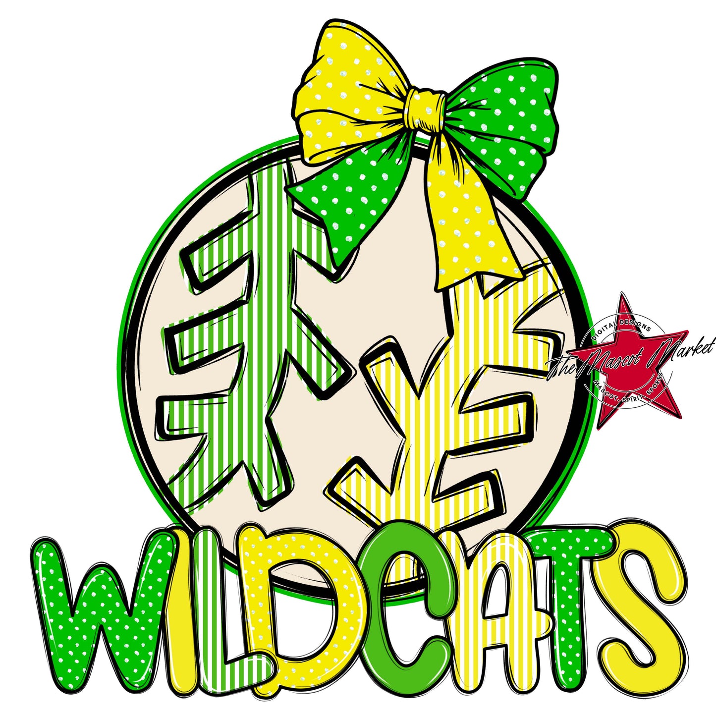 Wildcats Baseball-Softball Spirit Design-Bright Green & Bright Yellow
