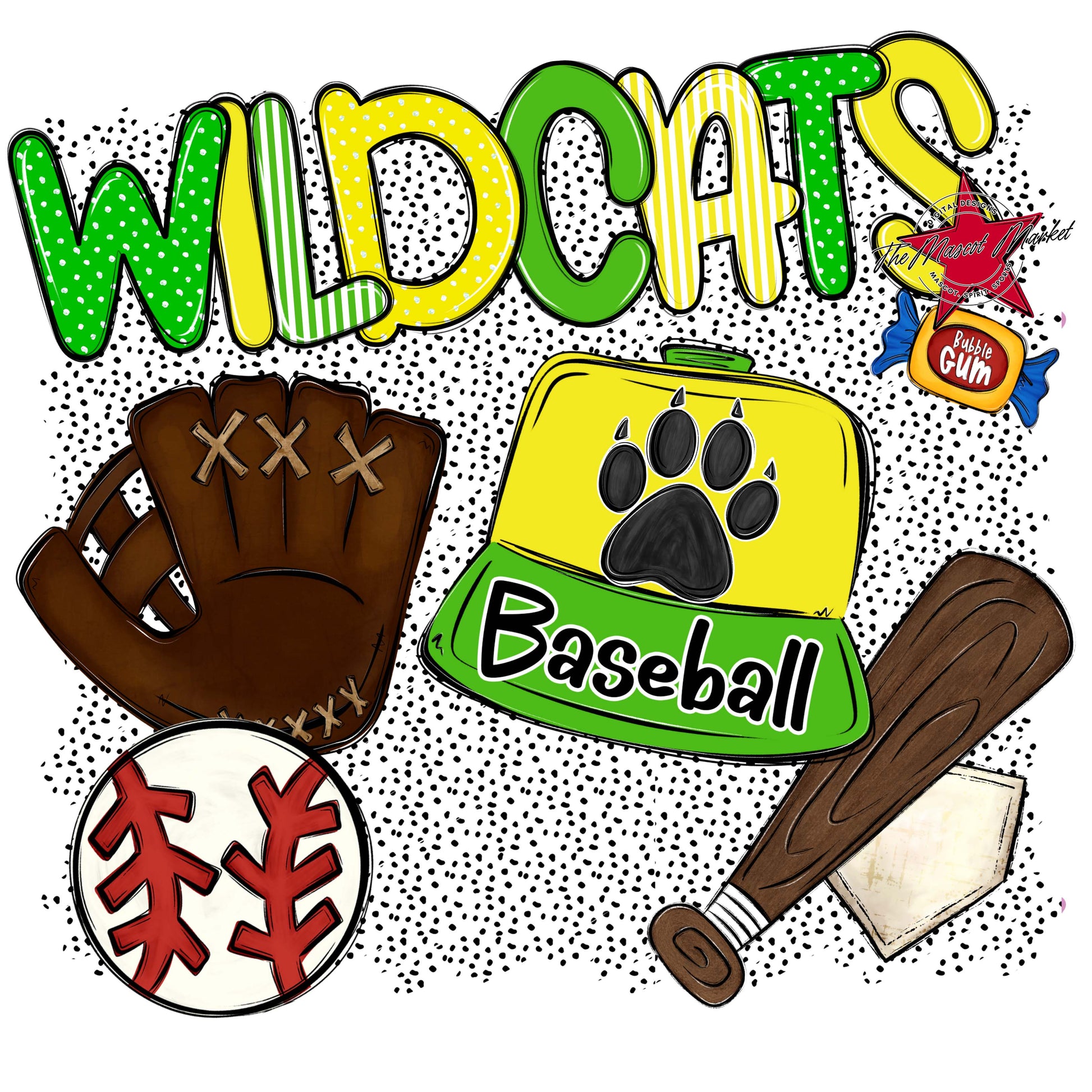 Wildcats Baseball Spirit-Bright Green & Bright Yellow