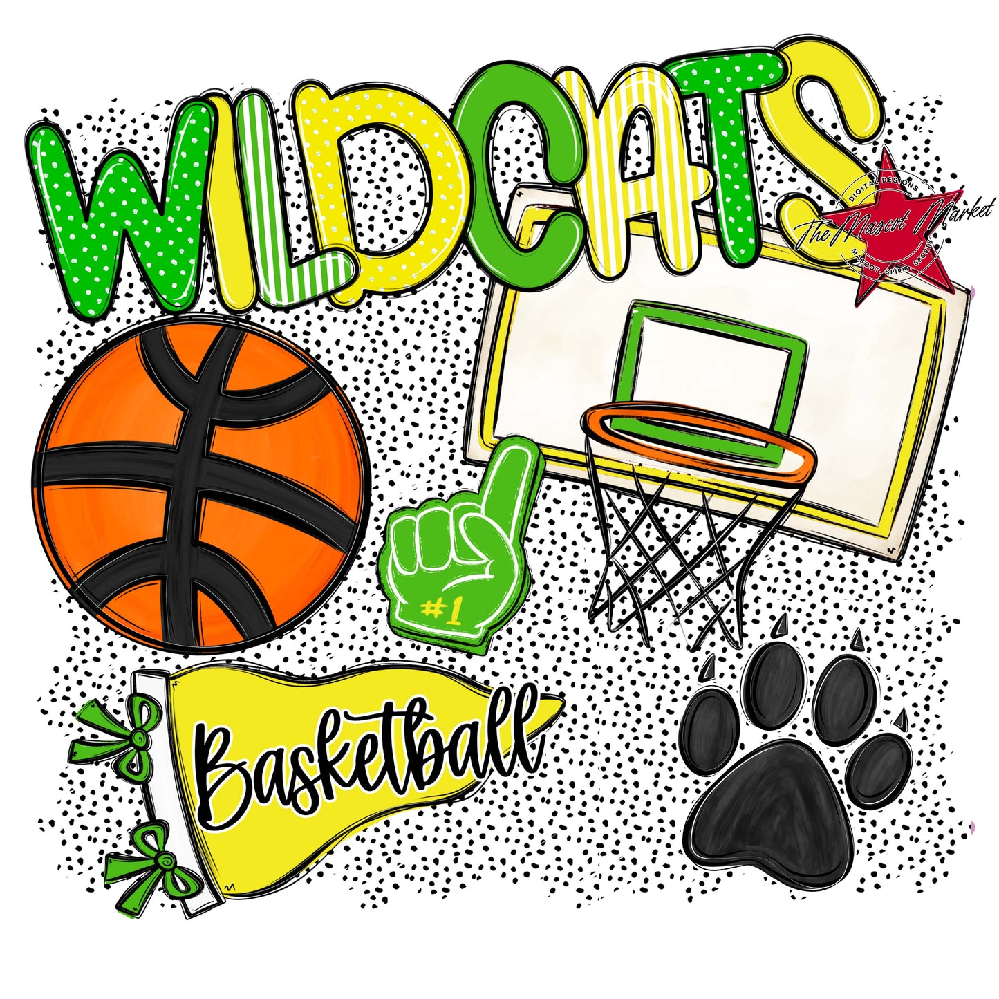 Wildcats Basketball Spirit-Bright Green & Bright Yellow