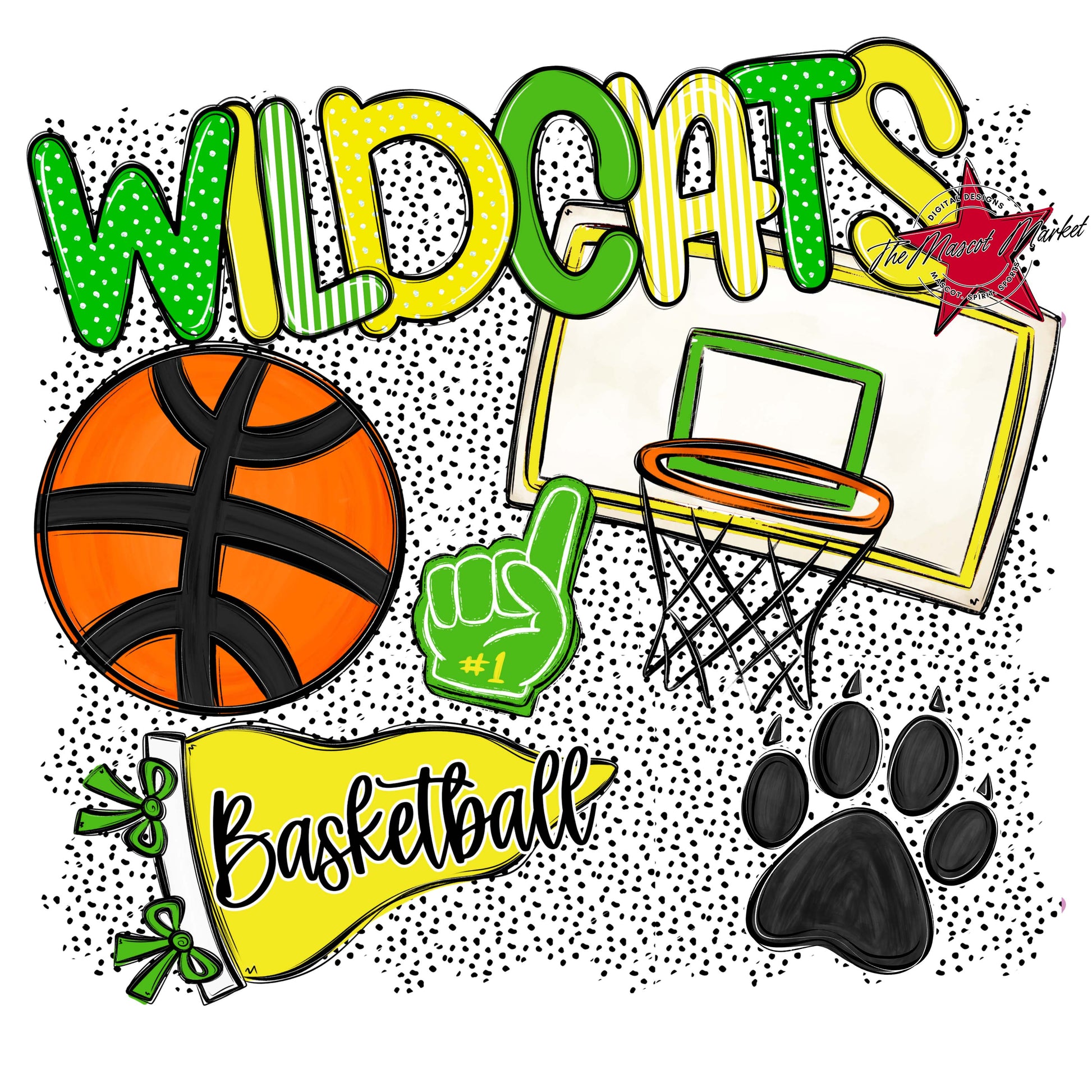 Wildcats Basketball Spirit-Bright Green & Bright Yellow