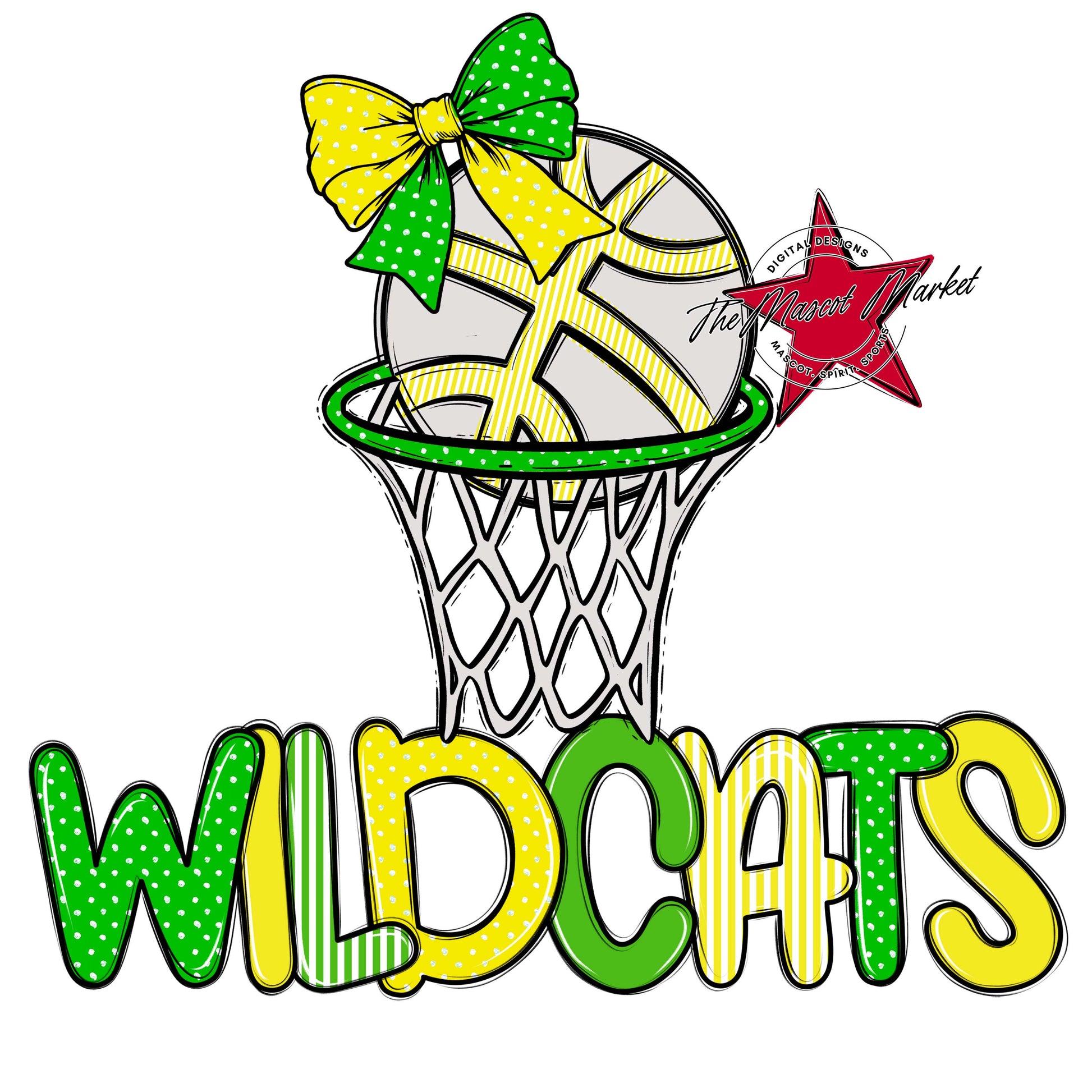 Wildcats Basketball Spirit Design-Bright Green & Bright Yellow