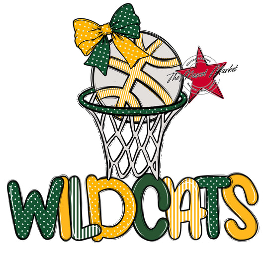 Wildcats Basketball Spirit Design-Green & Yellow