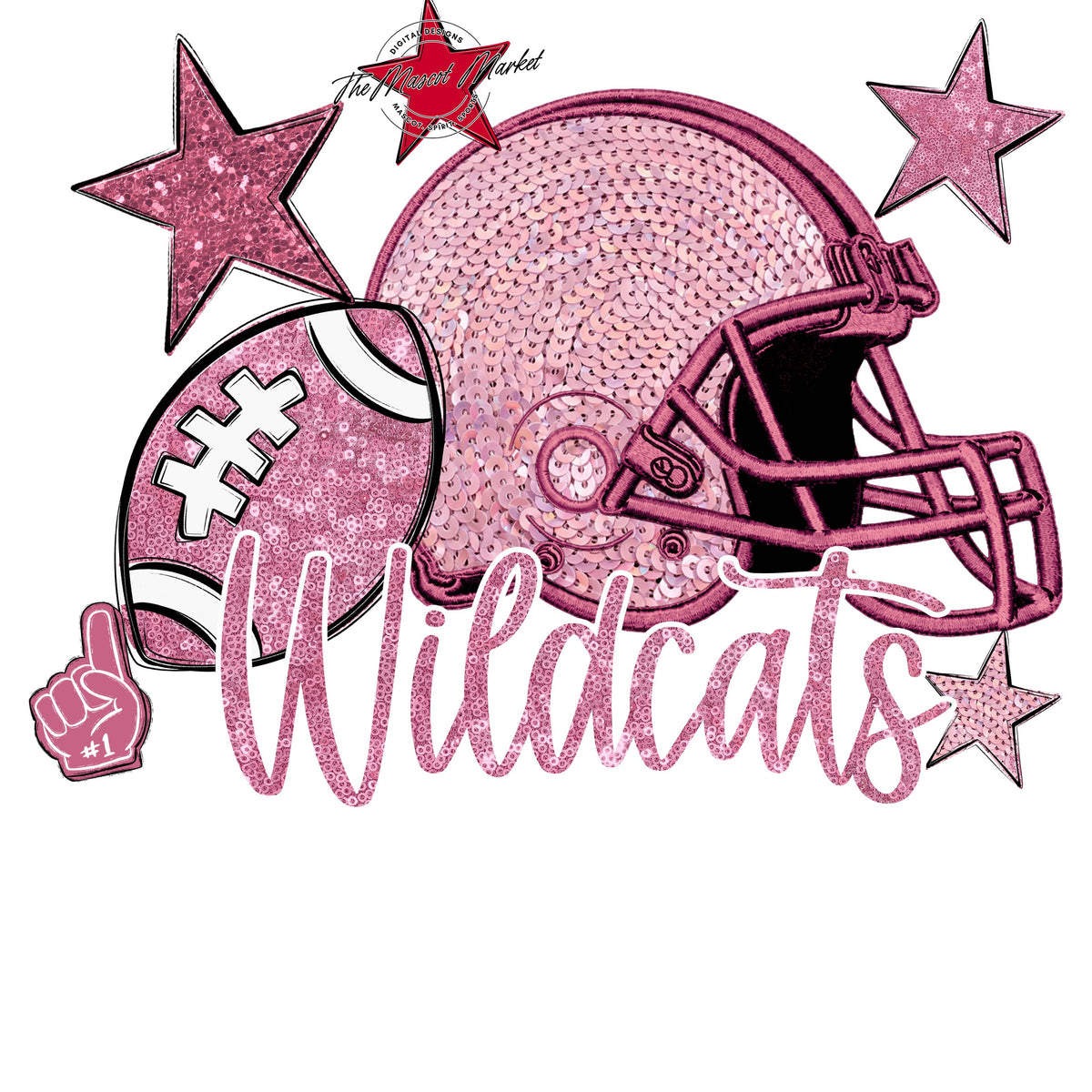 Wildcats Football Embroidered Sequins Design-Pink Out