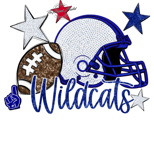 Wildcats Football Embroidered Sequins Design-Blue