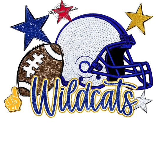 Wildcats Football Embroidered Sequins Design-Blue & Yellow