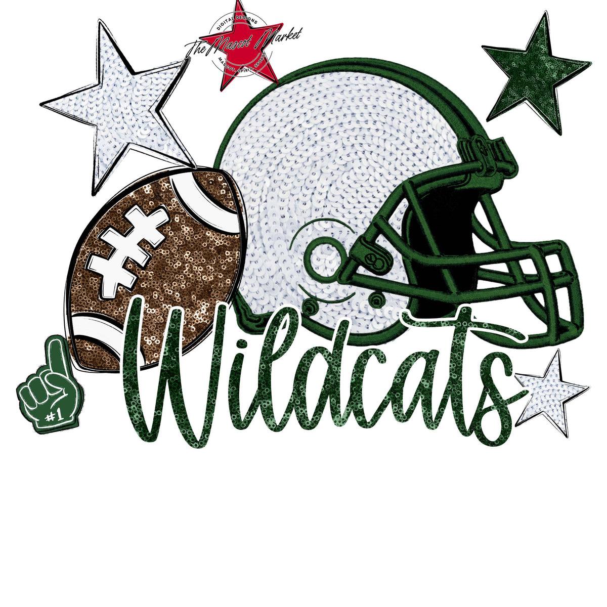 Wildcats Football Embroidered Sequins Design-Green