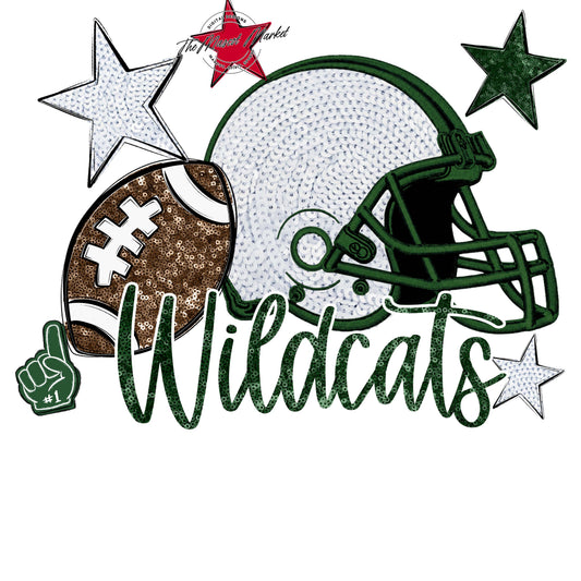 Wildcats Football Embroidered Sequins Design-Green