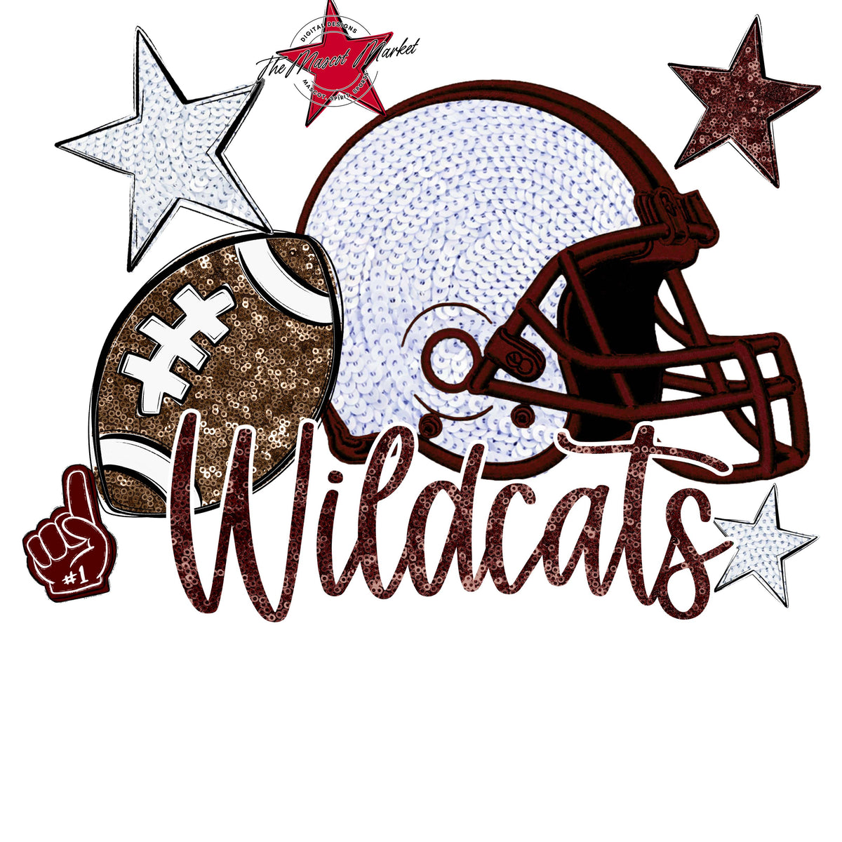 Wildcats Football Embroidered Sequins Design-Maroon