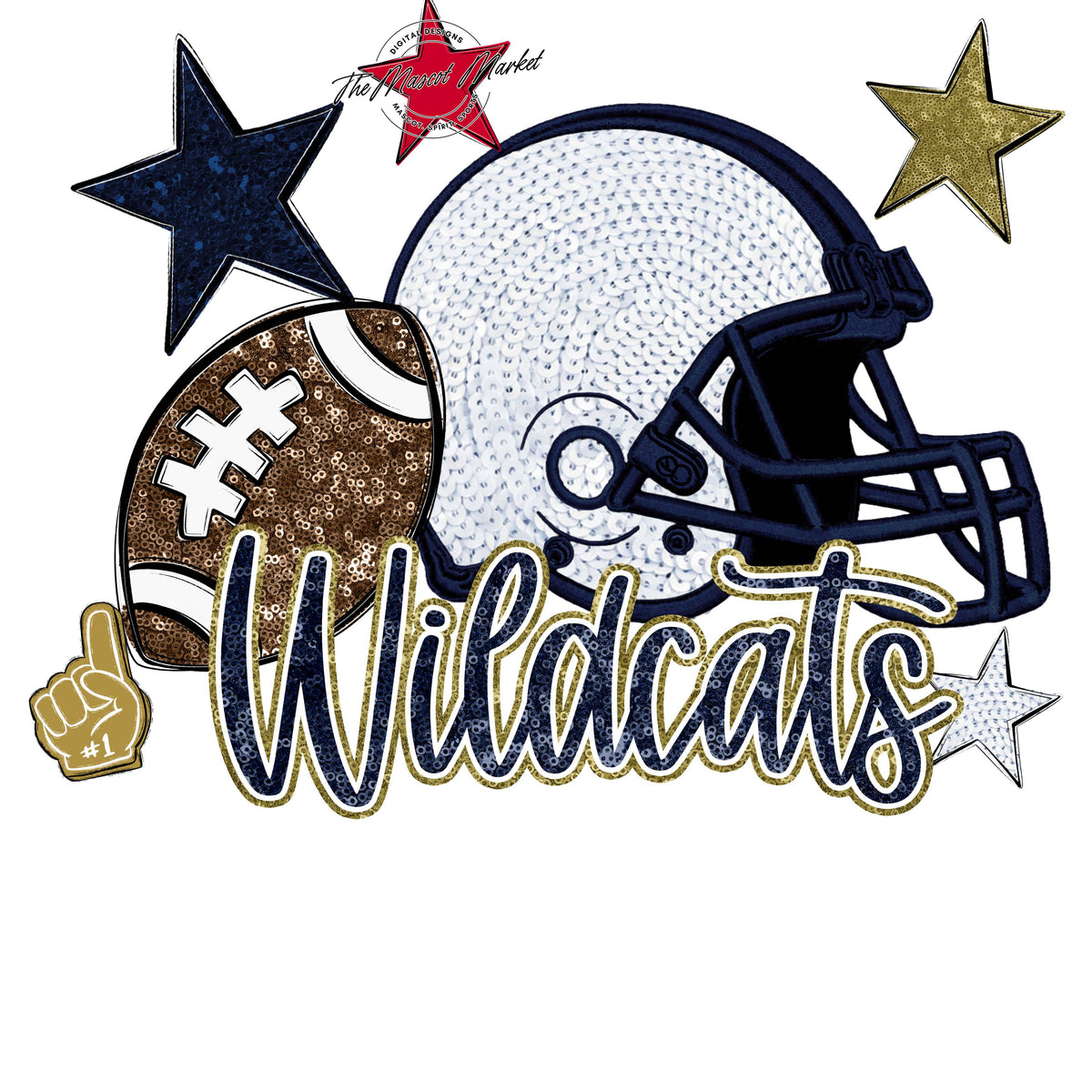 Wildcats Football Embroidered Sequins Design-Navy & Gold