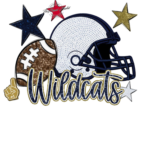 Wildcats Football Embroidered Sequins Design-Navy & Gold