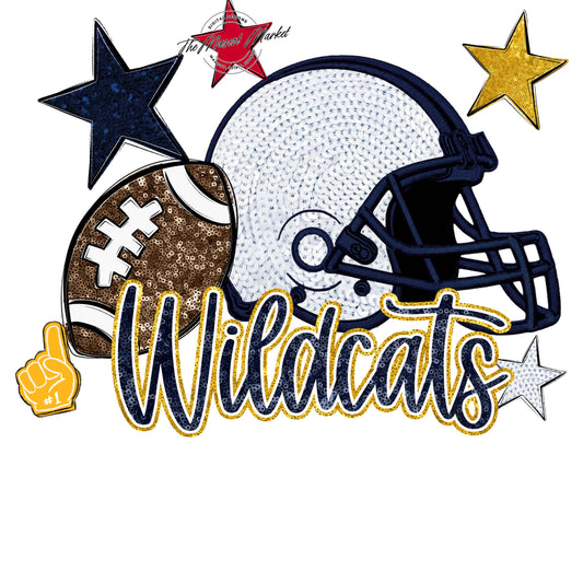 Wildcats Football Embroidered Sequins Design-Navy & Yellow
