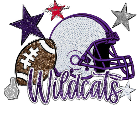 Wildcats Football Embroidered Sequins Design-Purple & Grey