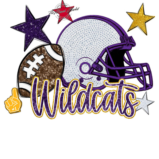 Wildcats Football Embroidered Sequins Design-Purple & Yellow