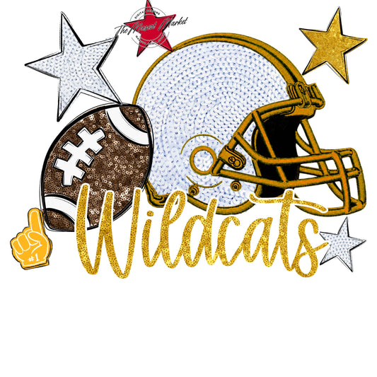 Wildcats Football Embroidered Sequins Design-Yellow