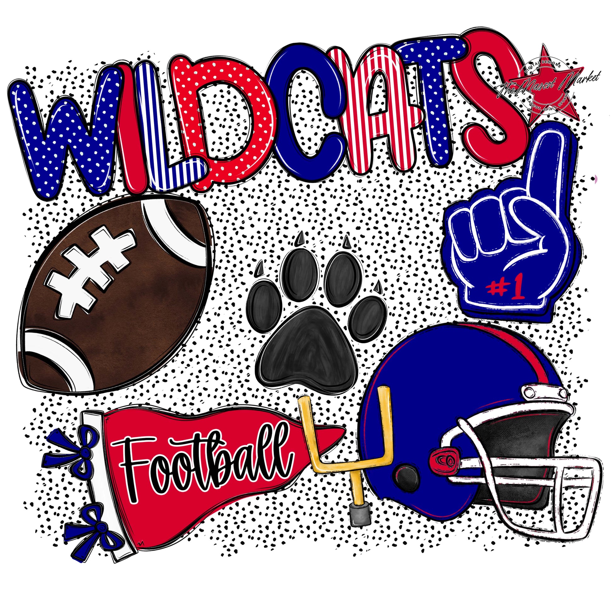 Wildcats Football Spirit-Blue & Red