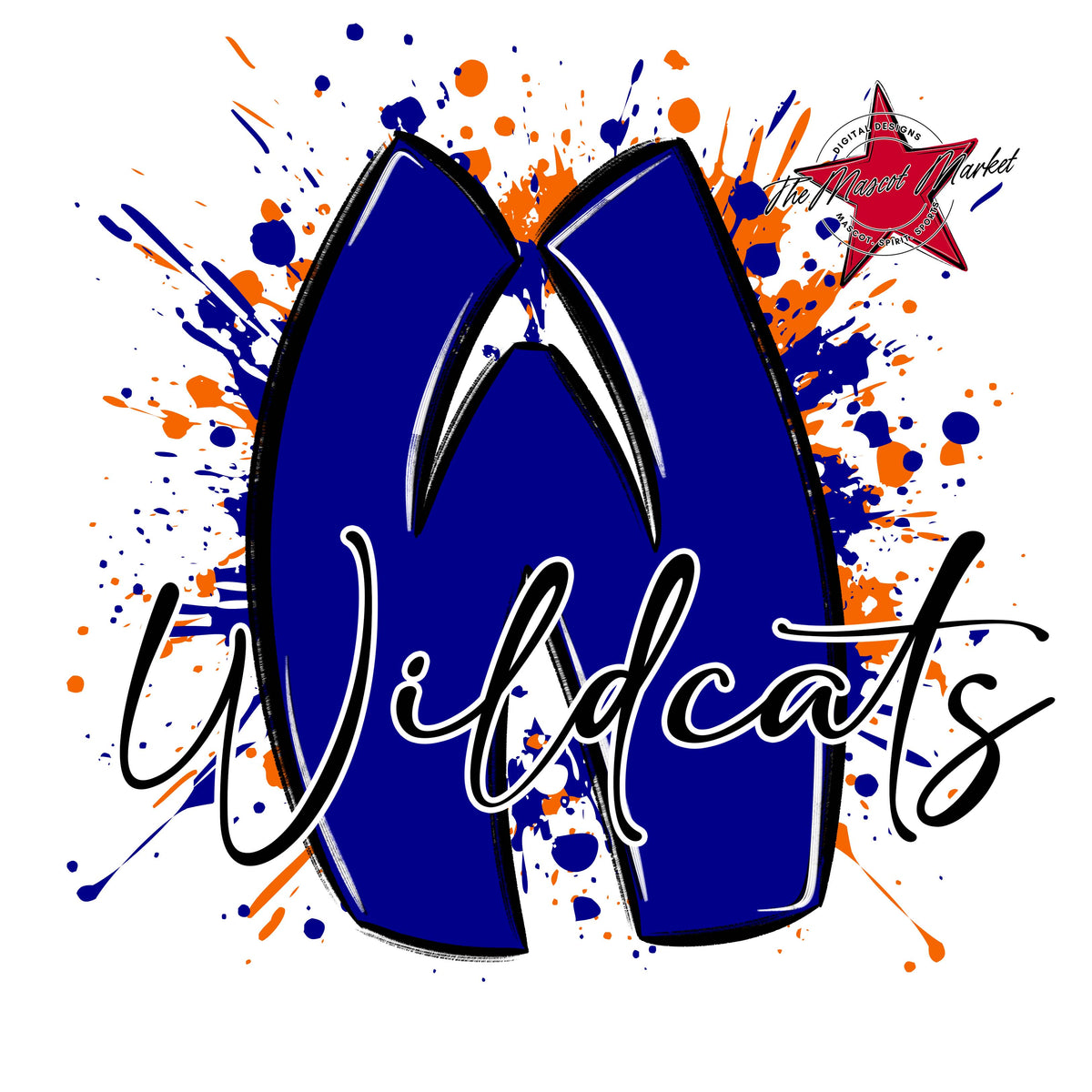 Wildcats Mascot Splatter-Blue & Orange