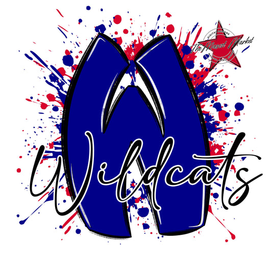 Wildcats Mascot Splatter-Blue & Red