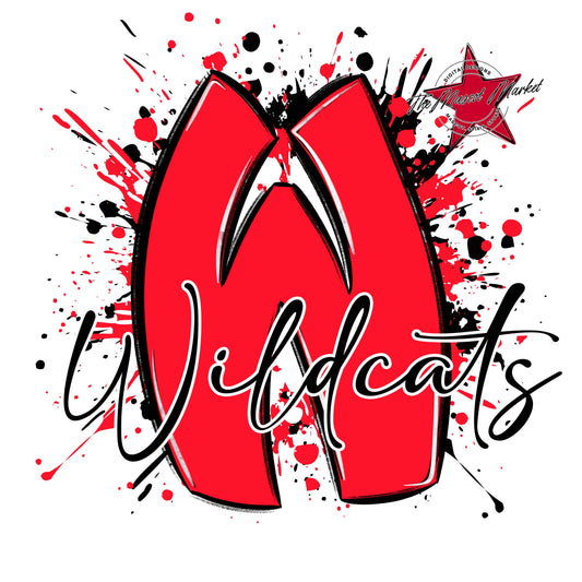 Wildcats Mascot Splatter-Bright Red