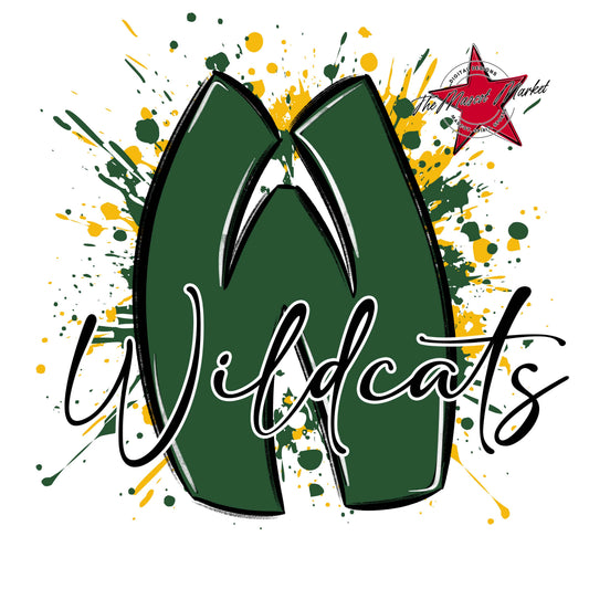 Wildcats Mascot Splatter-Green & Yellow