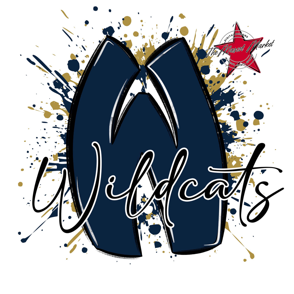 Wildcats Mascot Splatter-Navy & Gold
