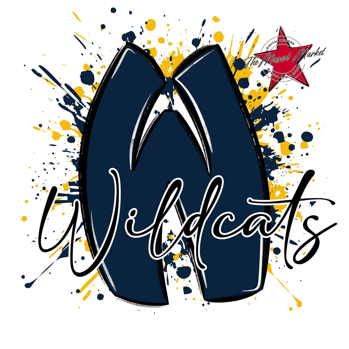 Wildcats Mascot Splatter-Navy & Yellow
