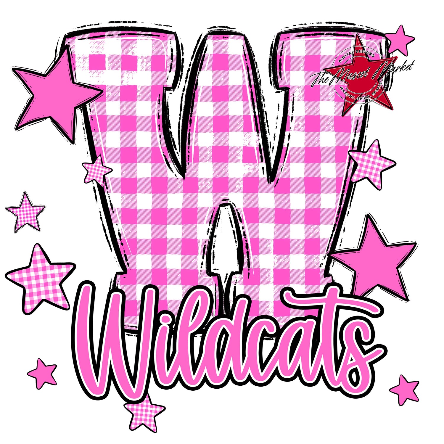 Wildcats Plaid Star Design-Baby Pink