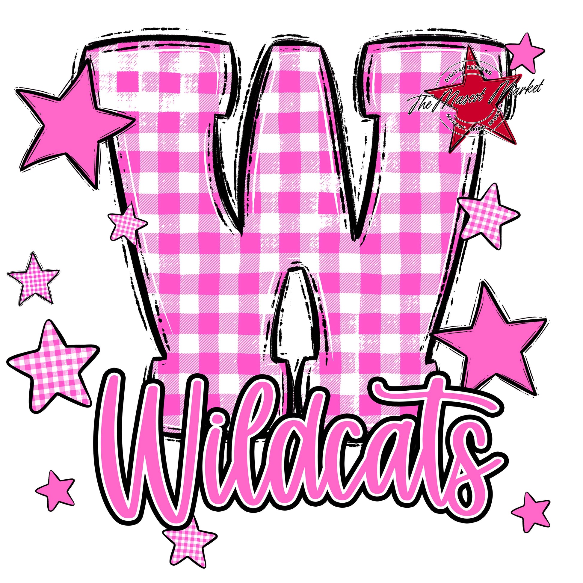 Wildcats Plaid Star Design-Baby Pink