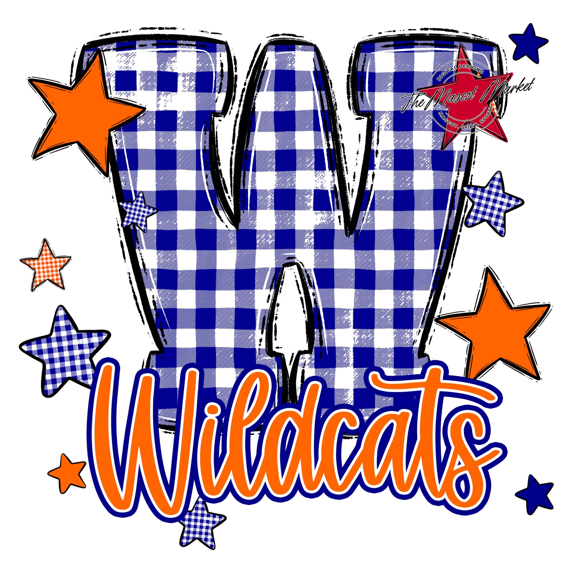 Wildcats Plaid Star Design-Blue & Orange