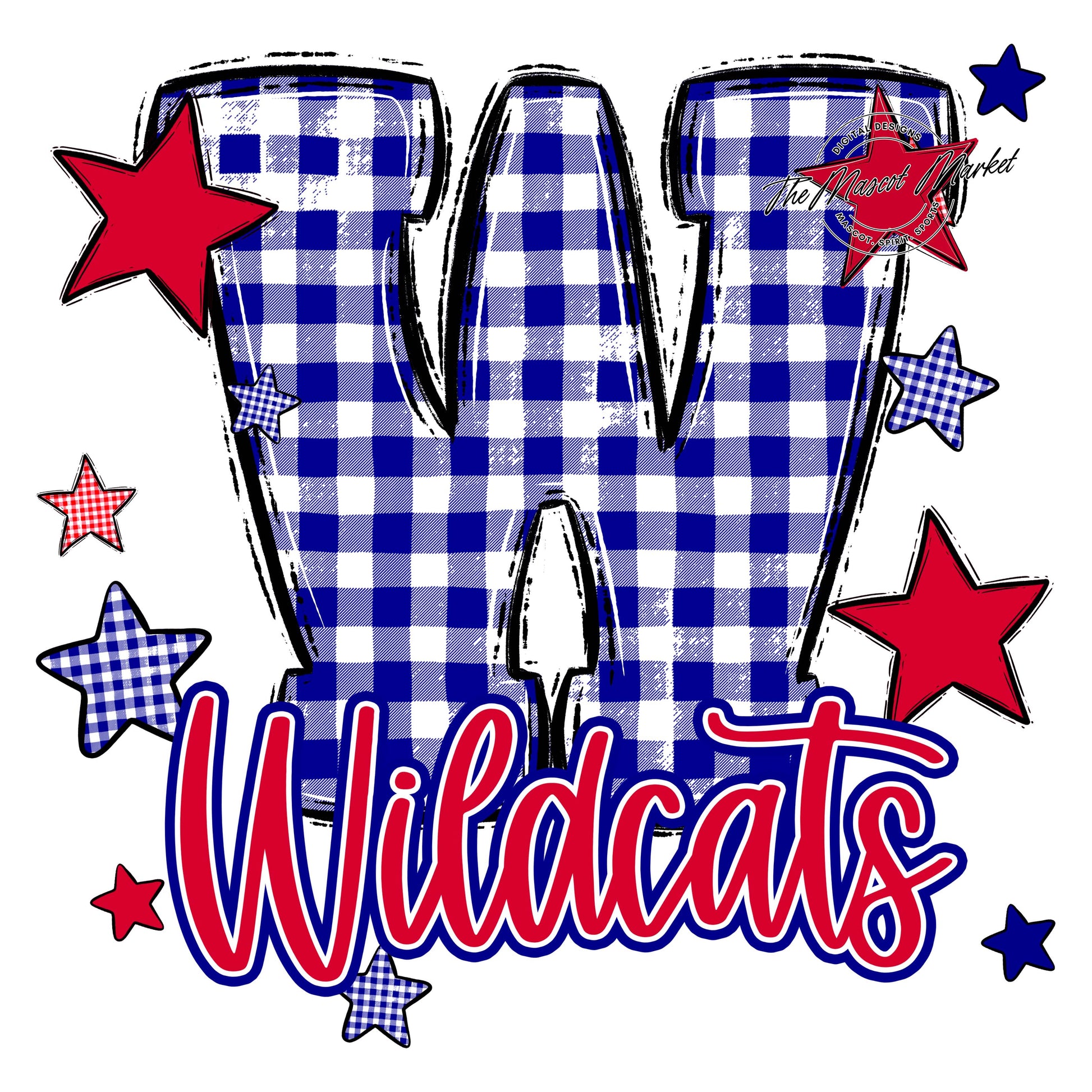 Wildcats Plaid Star Design-Blue & Red