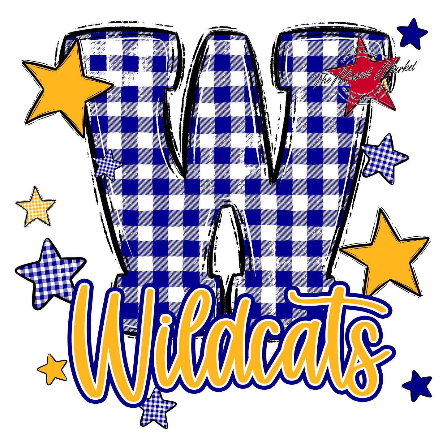 Wildcats Plaid Star Design-Blue & Yellow