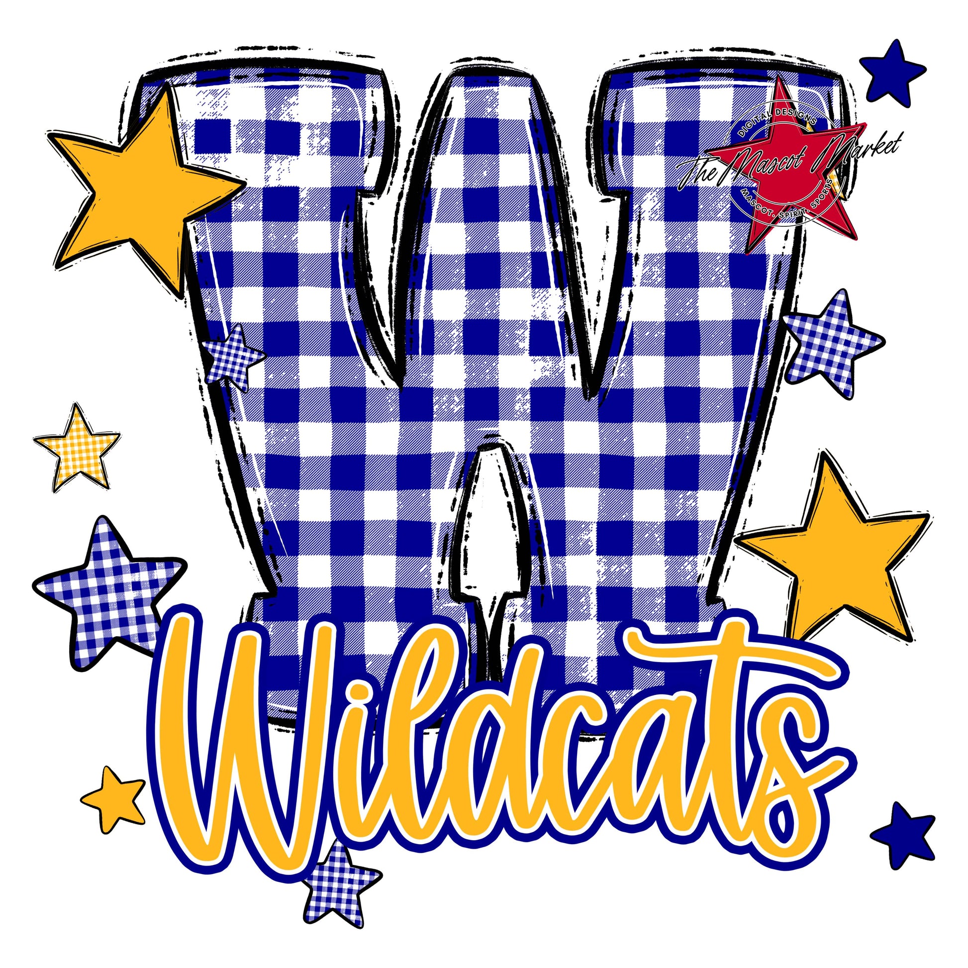 Wildcats Plaid Star Design-Blue & Yellow
