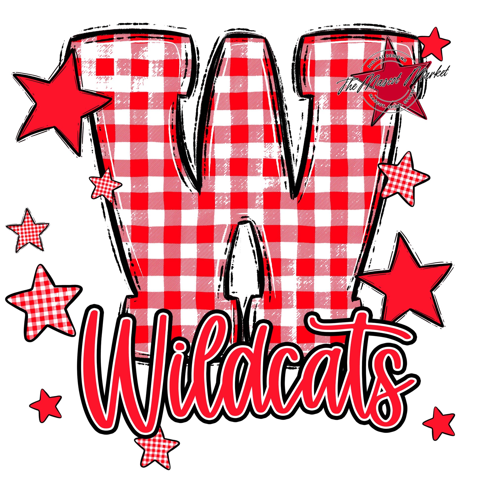 Wildcats Plaid Star Design-Bright Red
