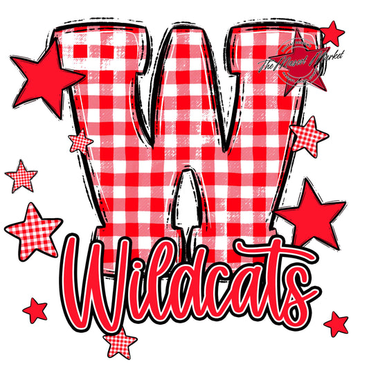 Wildcats Plaid Star Design-Bright Red