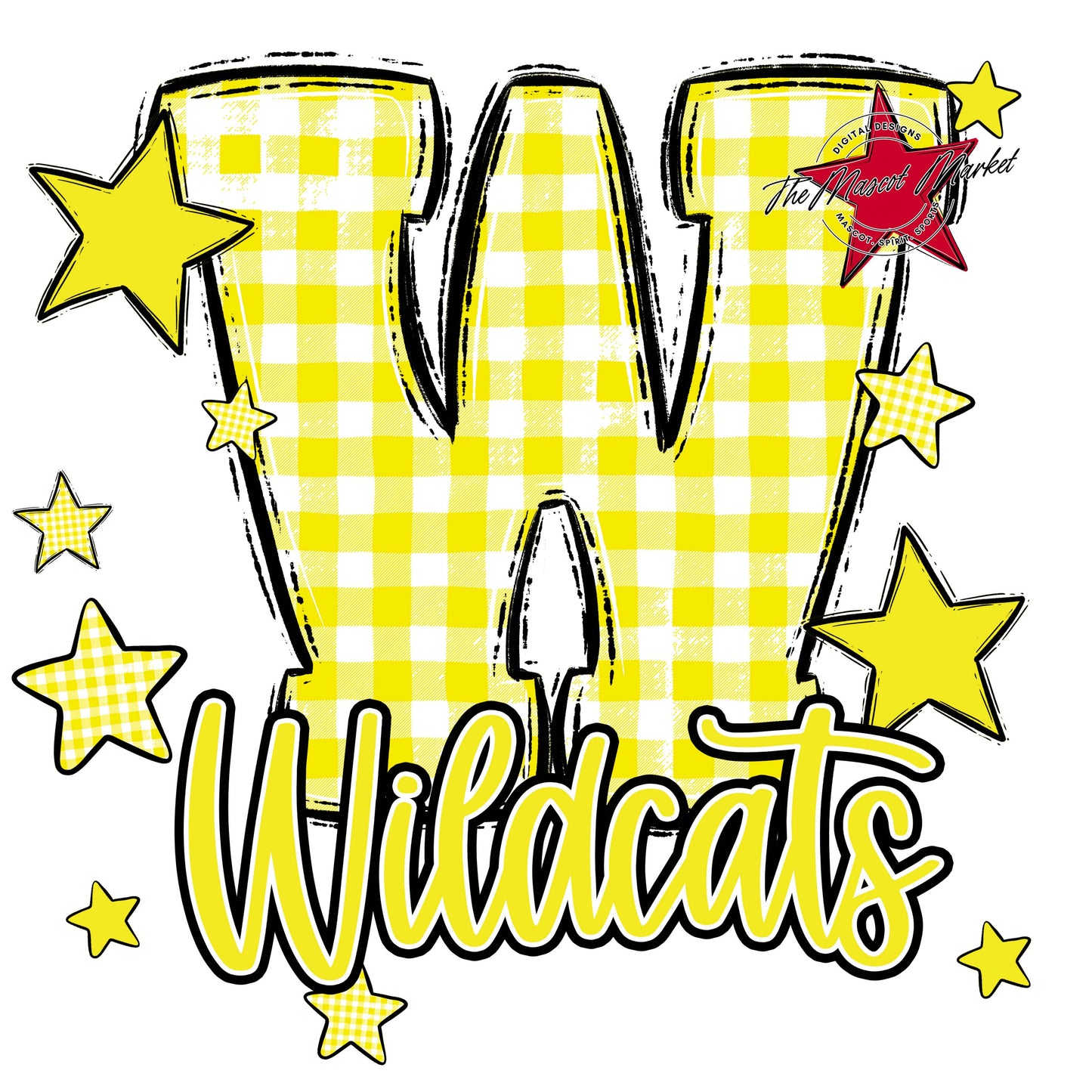Wildcats Plaid Star Design-Bright Yellow