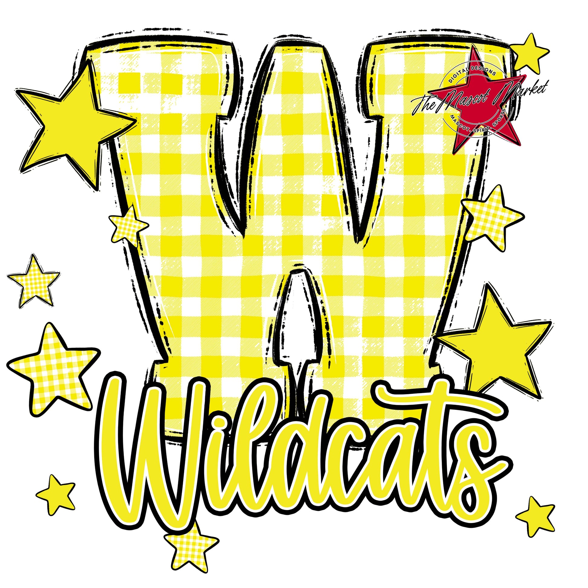 Wildcats Plaid Star Design-Bright Yellow