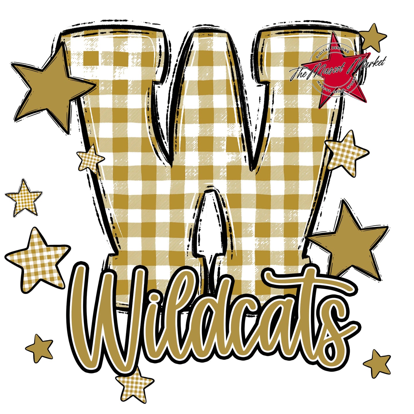Wildcats Plaid Star Design-Gold