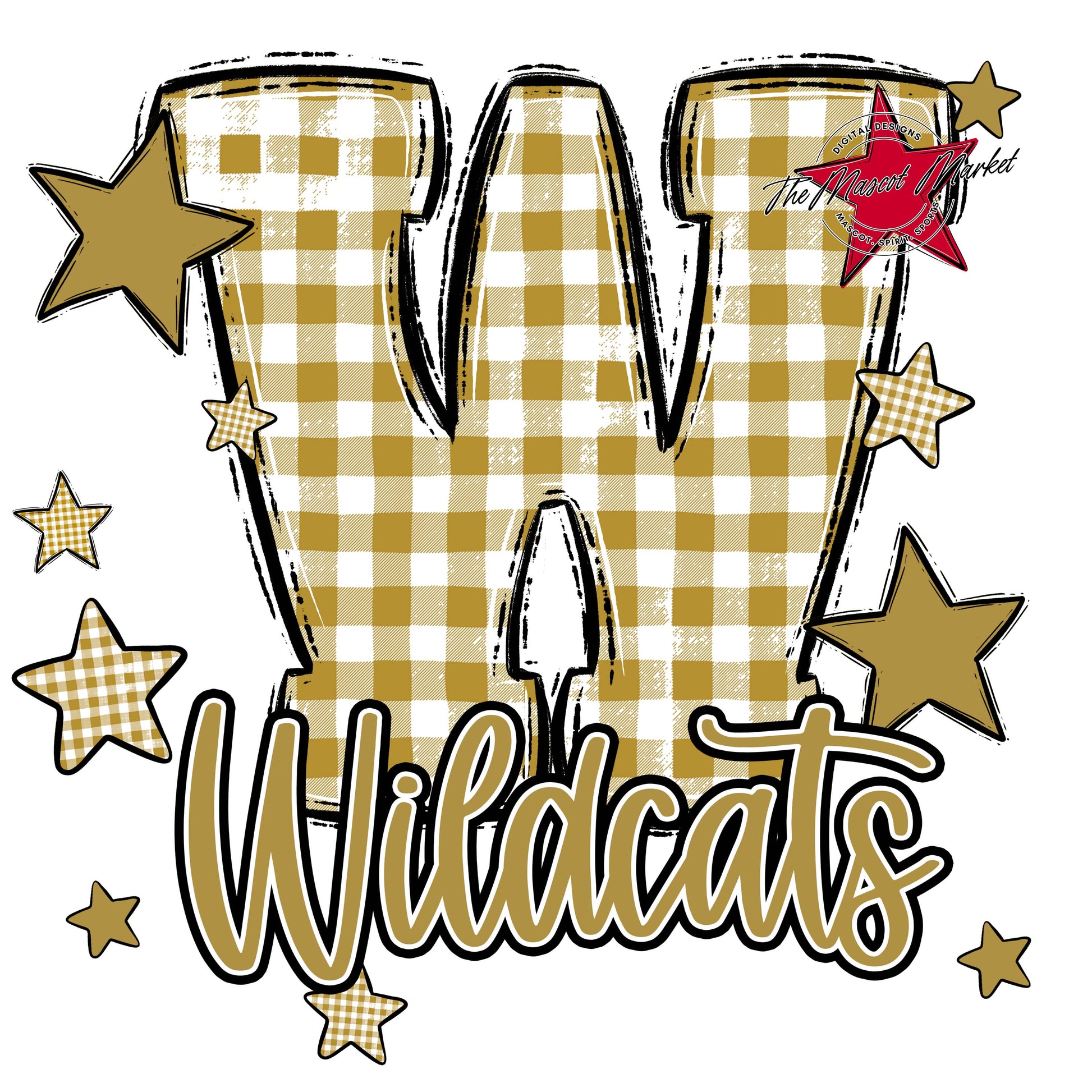 Wildcats Plaid Star Design-Gold