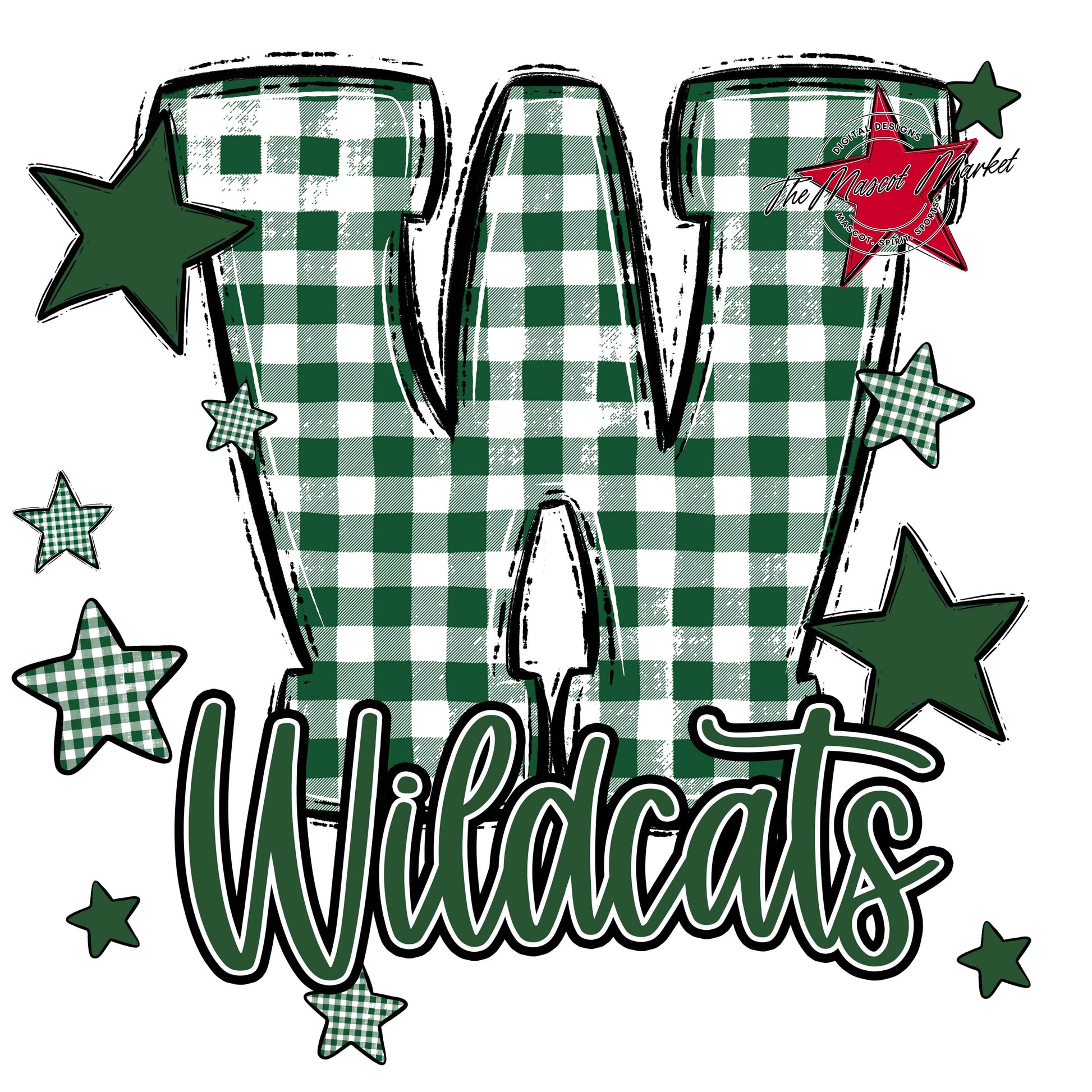 Wildcats Plaid Star Design-Green
