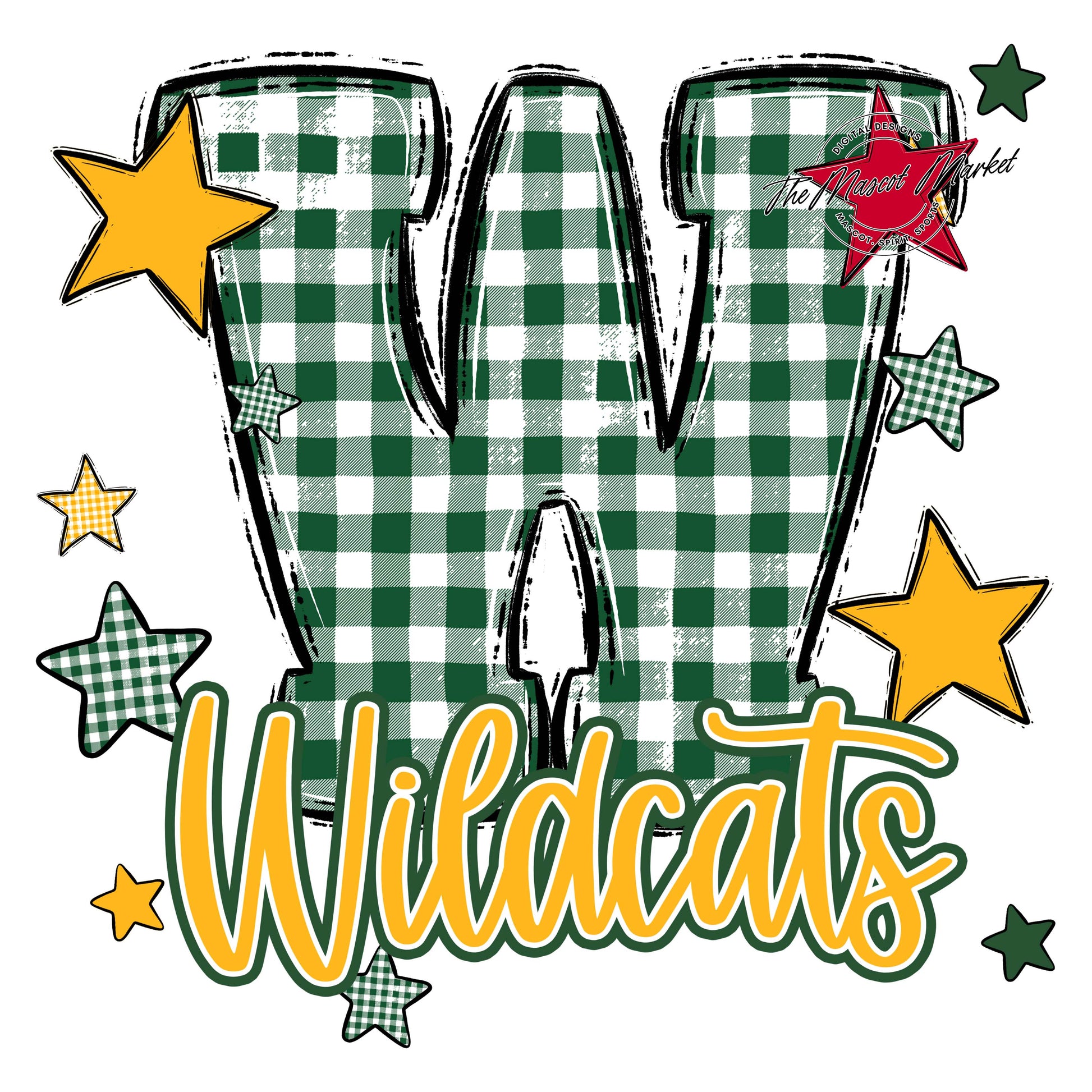 Wildcats Plaid Star Design-Green & Yellow