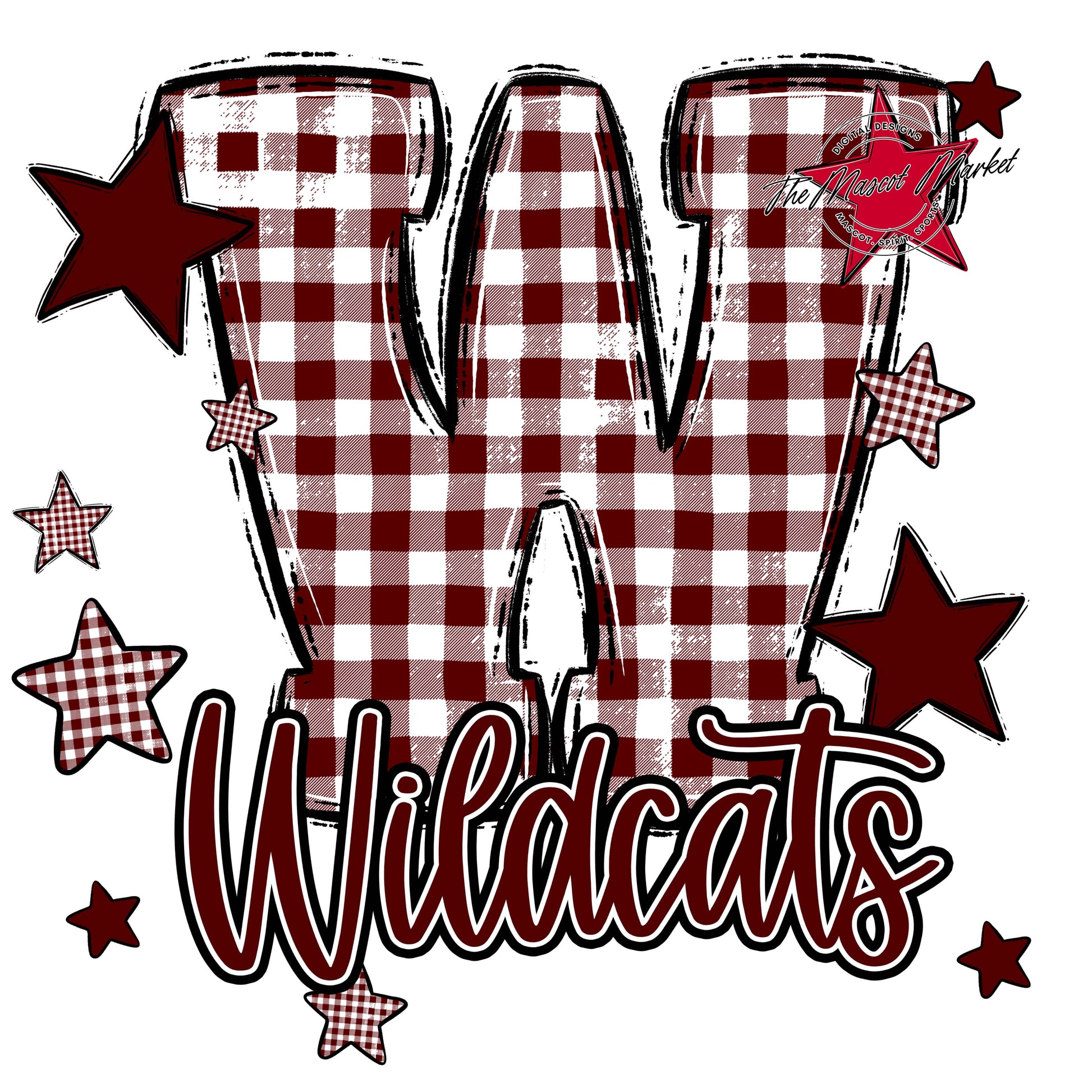 Wildcats Plaid Star Design-Maroon