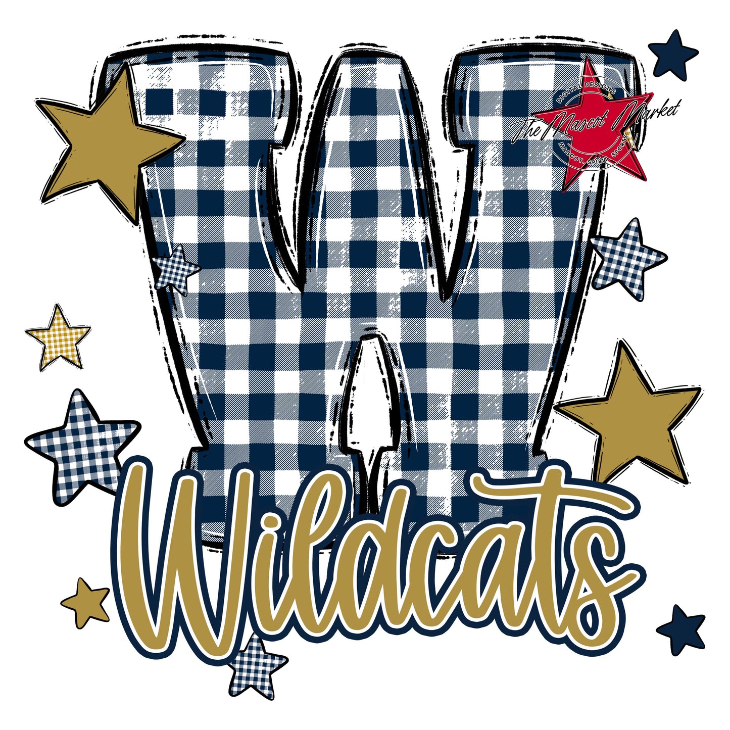 Wildcats Plaid Star Design-Navy & Gold